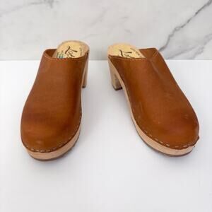 Lotta From Stockholm Womens Slip On Clog Size 36 / 5.5 Leather Wooden Heel Brown